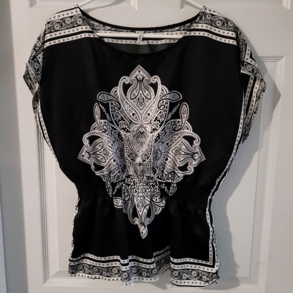 Black/white details,gathered @waist, L